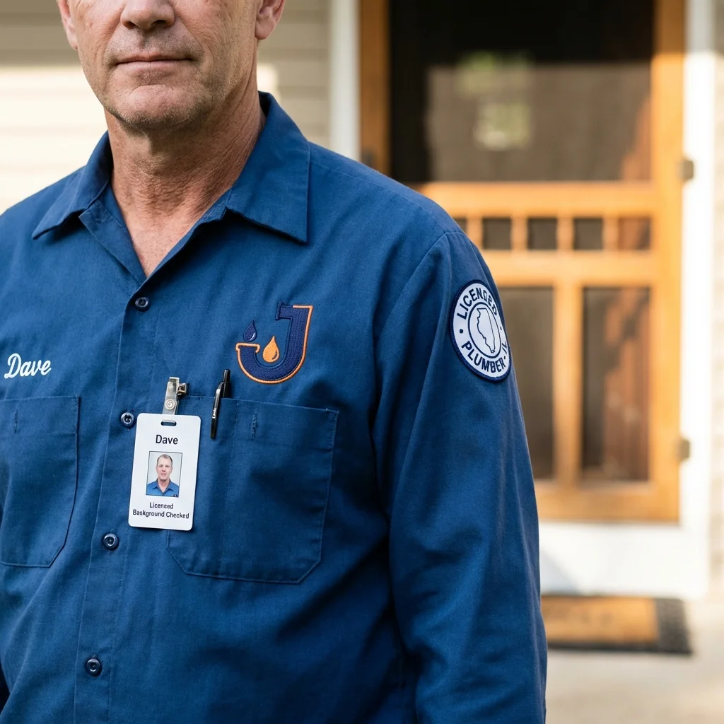 Licensed plumber showing ID badge in Iowa Falls, IA