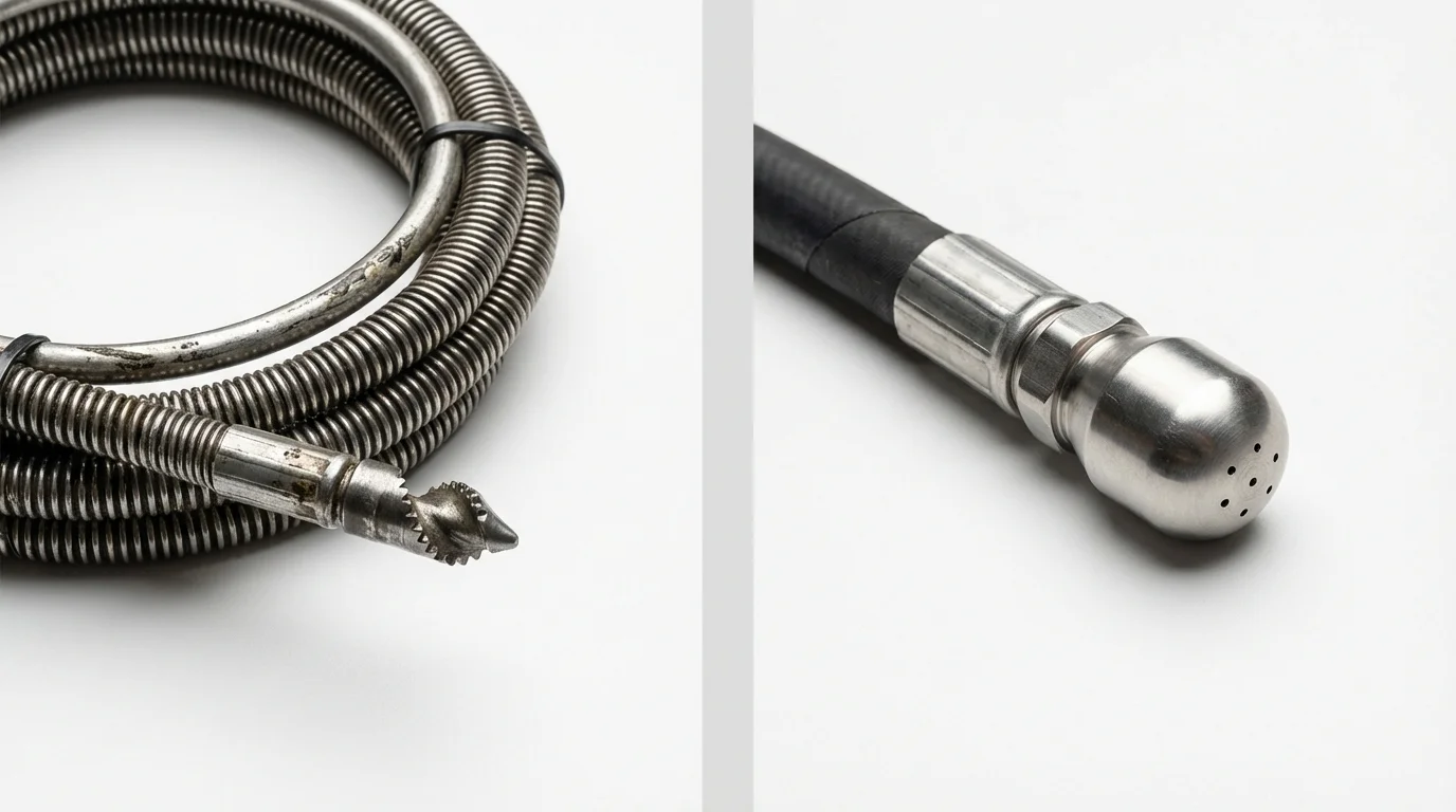 Drain snake cable and hydro jetting nozzle used for drain cleaning in Iowa Falls, IA