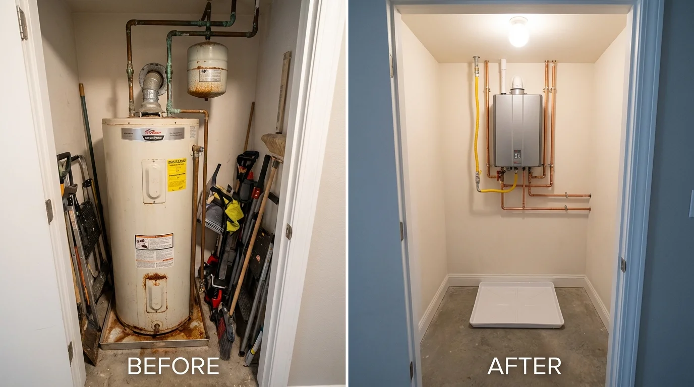 Tank water heater versus wall-mounted tankless unit comparison for Iowa Falls, IA homeowners