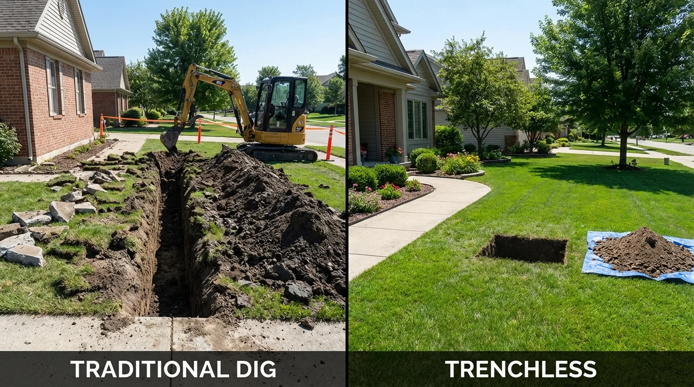 Trenchless sewer repair with minimal yard damage versus traditional excavation in Iowa Falls, IA
